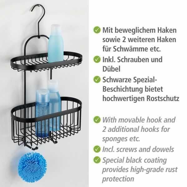 Duschhylla - Classic Plus - 2 plan - Rostskyddsstål - 26,5x47x12,5 cm - Svart