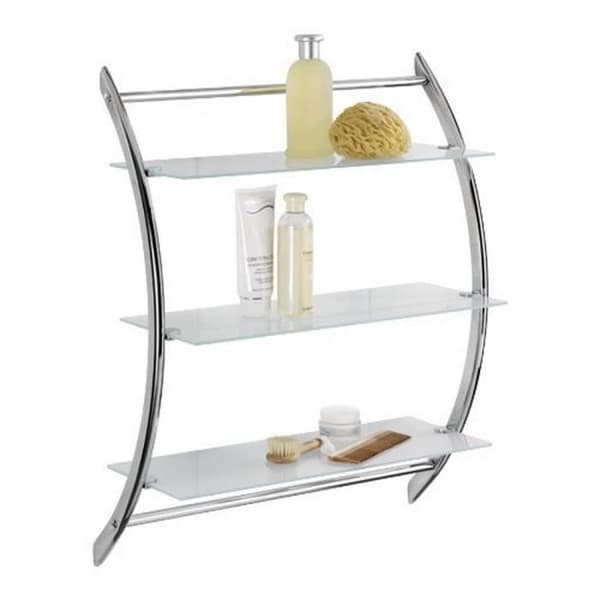 WENKO Väggmonterad badrumshylla, 3 förvaringshyllor, exklusivt Vermont, Stål - Härdat glas, 57x71x22 cm, Blank