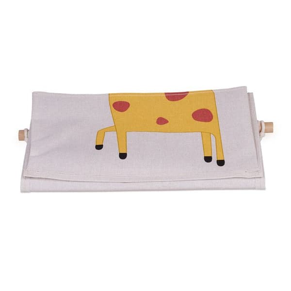 Relaxdays Väggmonterad förvaringshylla, barnrum, 3 hängande korgar, HxB: 82x33,5 cm, giraffdesign, flerfärgad