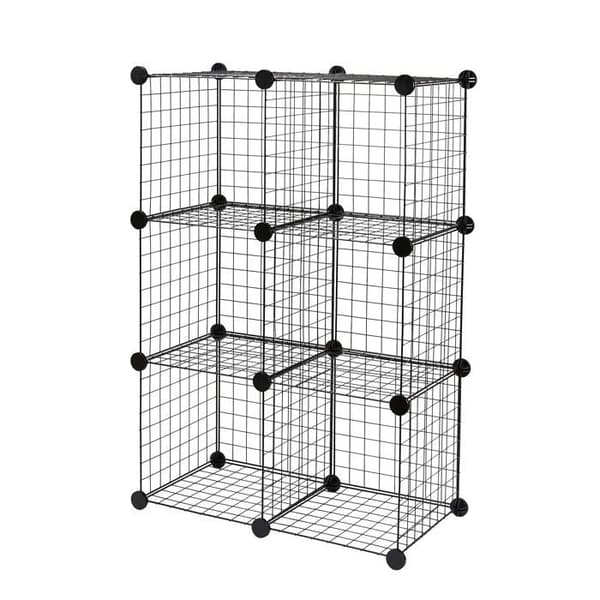 Grunder - cube-12-6B - 6 stapelbara förvaringshyllor i metallnät, 66 x 32 x 96.5 cm, svart