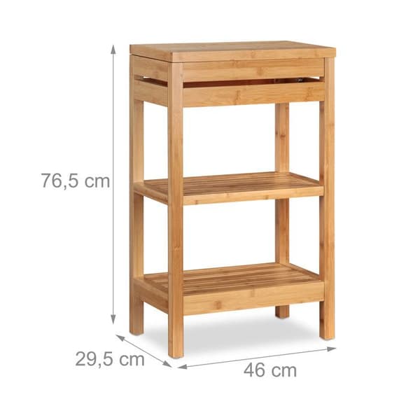Relaxdays Bamboo Badrumshylla, 3-våningshylla, med lock, öppen, HLP 76,5 x 46 x 29,5 cm, Natural