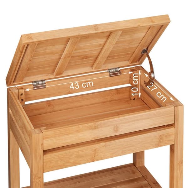 Relaxdays Bamboo Badrumshylla, 3-våningshylla, med lock, öppen, HLP 76,5 x 46 x 29,5 cm, Natural