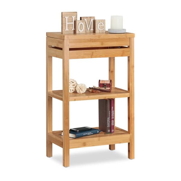 Relaxdays Bamboo Badrumshylla, 3-våningshylla, med lock, öppen, HLP 76,5 x 46 x 29,5 cm, Natural