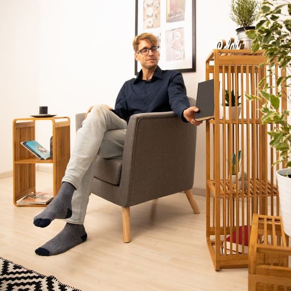 Relaxdays bambuhylla, badrum, rund benställning, fyrkantig, olika storlekar, natur 4 våningar