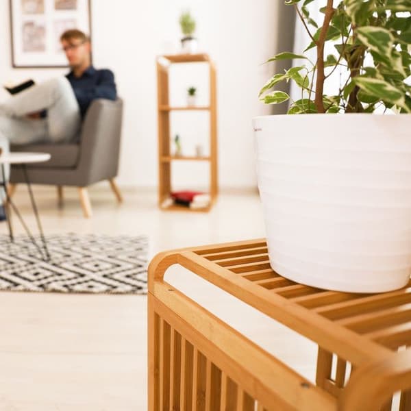 Relaxdays bambuhylla, badrum, rund benställning, fyrkantig, olika storlekar, natur 4 våningar