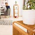 Miniatyrbild 5 av 6: Relaxdays bambuhylla, badrum, rund benställning, fyrkantig, olika storlekar, natur 4 våningar