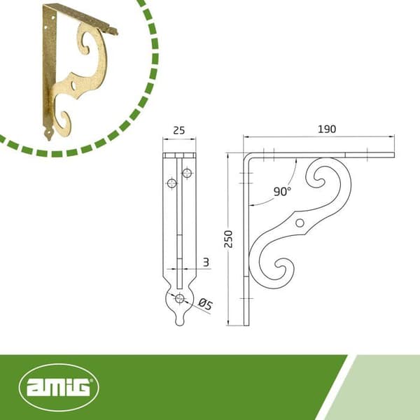 Väggvinkel - AMIG - 1260 - Stål - Guld - Lätt installation
