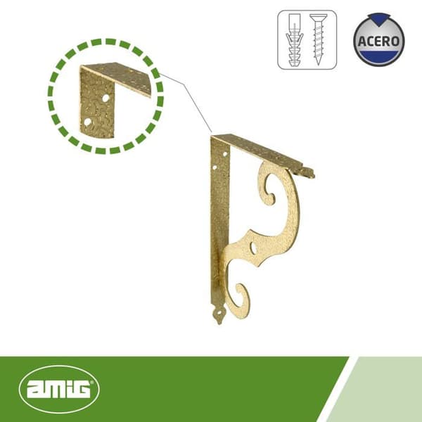 Väggvinkel - AMIG - 1260 - Stål - Guld - Lätt installation