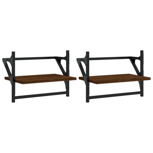 Vägghyllor med stänger 2 st brun ek 40x25x30 cm