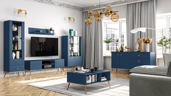 FURNLUX SEINÄHYLLY MERENSININEN & KULTAINEN 120CM