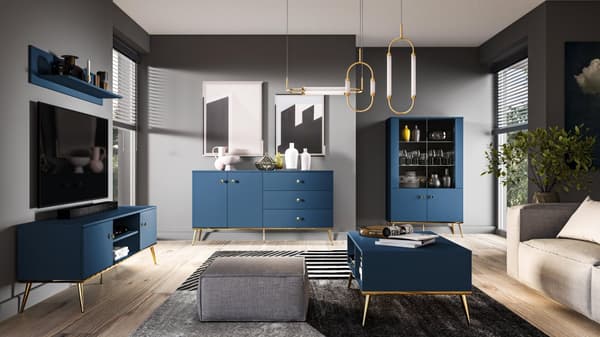FURNLUX SEINÄHYLLY MERENSININEN & KULTAINEN 120CM