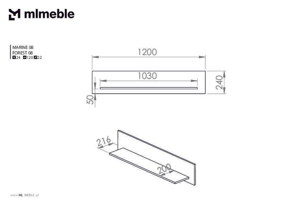 FURNLUX SEINÄHYLLY MERENSININEN & KULTAINEN 120CM