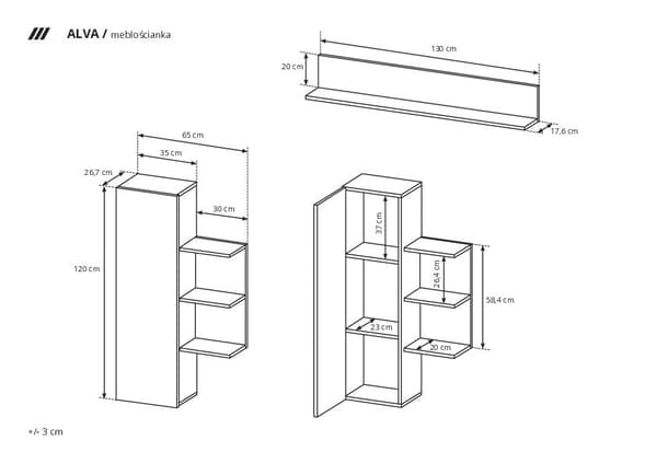 FURNLUX SEINÄKAAPPI ALVA VALKOINEN 260CM