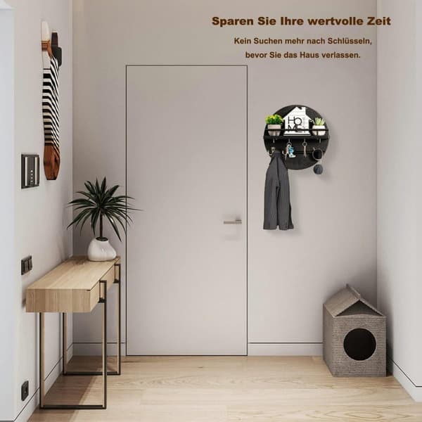 Lollanda Rund Træ Nøgleholder med Opbevaringsbakke og Kroge Design, Perfekt til Entre, Gang, Soveværelse og Kontor