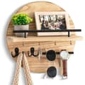 Miniatyrbillede 1 af 7: Lollanda Rund Træ Nøgleholder med Opbevaringsbakke og Kroge Design, Perfekt til Entre, Gang, Soveværelse og Kontor