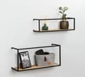 Miniatyrbild 5 av 5: WENKO GEO vägghylla | Set med 2 designerhyllor | Tillverkad av furu och stål | L: 55 och 50 cm