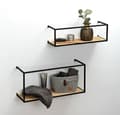 Miniatyrbild 1 av 5: WENKO GEO vägghylla | Set med 2 designerhyllor | Tillverkad av furu och stål | L: 55 och 50 cm