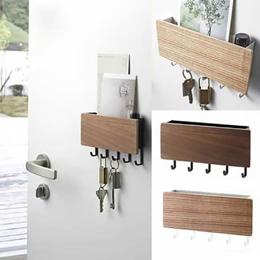 Lollanda Kompakt Nyckelhållare med 5 Krokar, Väggmonterad Nyckelhållare, med Förvaringsbricka - för Hall, Korridor, Sovrum & Kontor
