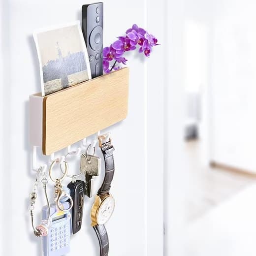 Lollanda Kompakt Nyckelhållare med 5 Krokar, Väggmonterad Nyckelhållare, med Förvaringsbricka - för Hall, Korridor, Sovrum & Kontor