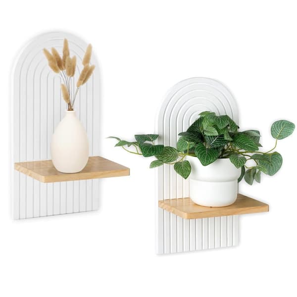 Lollanda 2-pack vägghyllor i bohemisk stil – trähyllor med expanderbultar, passar vardagsrum, sovrum och kök