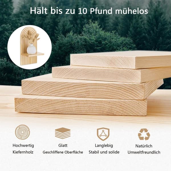 Lollanda 2-pack vägghyllor i bohemisk stil – trähyllor med expanderbultar, passar vardagsrum, sovrum och kök