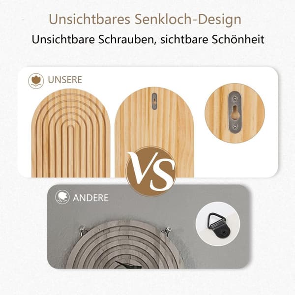 Lollanda 2-pack vägghyllor i bohemisk stil – trähyllor med expanderbultar, passar vardagsrum, sovrum och kök