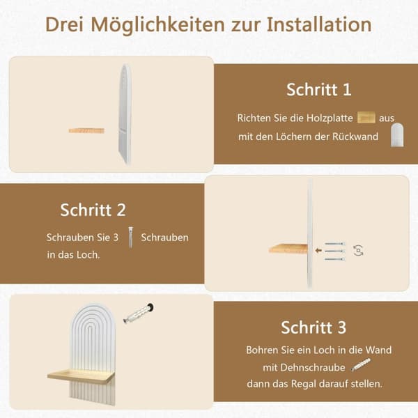 Lollanda 2-pack vägghyllor i bohemisk stil – trähyllor med expanderbultar, passar vardagsrum, sovrum och kök