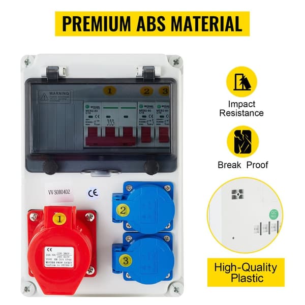 16A 230V/400V väggströmfördelare med 2st Schuko-uttag och 1st CEE-uttag, säker att använda, lätt att installera, bred applikation