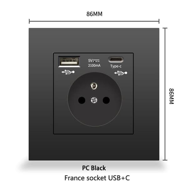 OBOSOE pistorasia USB:llä ja Type-C:llä – Schuko Pistorasia 5V 2.1A, monipistorasia matkapuhelimelle, tabletille, PC:lle