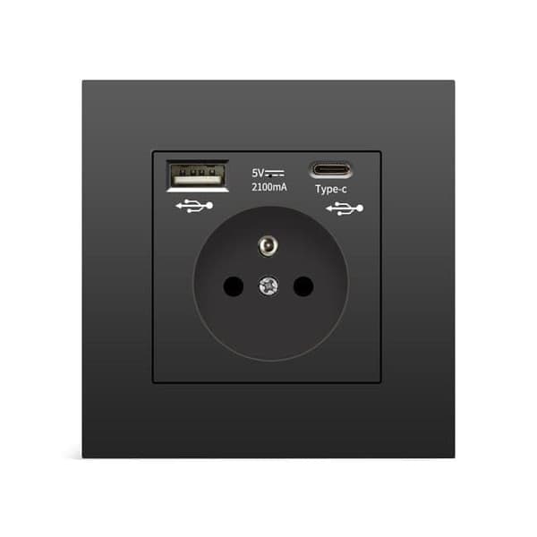 OBOSOE pistorasia USB:llä ja Type-C:llä – Schuko Pistorasia 5V 2.1A, monipistorasia matkapuhelimelle, tabletille, PC:lle
