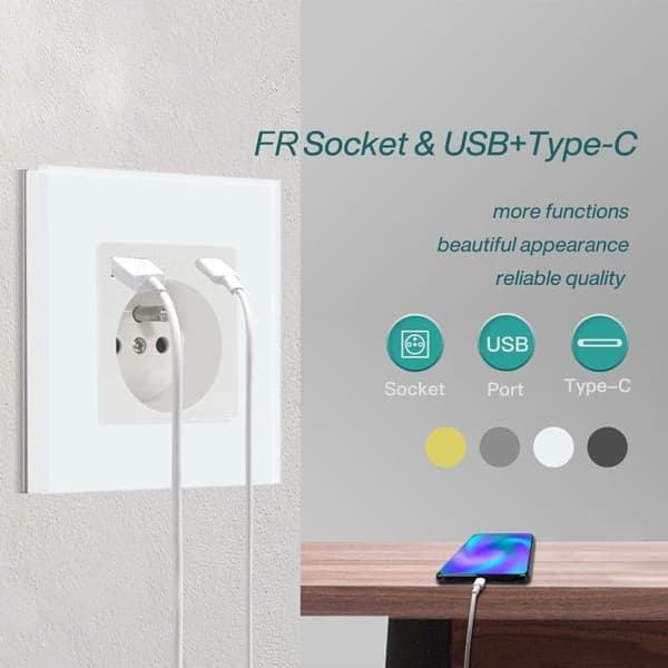 OBOSOE pistorasia USB:llä ja Type-C:llä – Schuko Pistorasia 5V 2.1A, monipistorasia matkapuhelimelle, tabletille, PC:lle