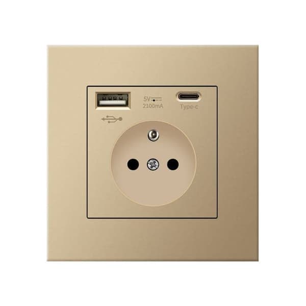 OBOSOE pistorasia USB:llä ja Type-C:llä – Schuko Pistorasia 5V 2.1A, monipistorasia matkapuhelimelle, tabletille, PC:lle