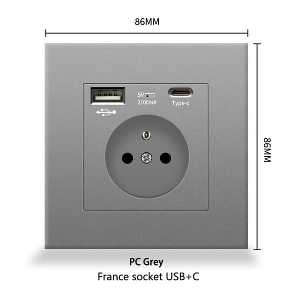 OBOSOE pistorasia USB:llä ja Type-C:llä – Schuko Pistorasia 5V 2.1A, monipistorasia matkapuhelimelle, tabletille, PC:lle