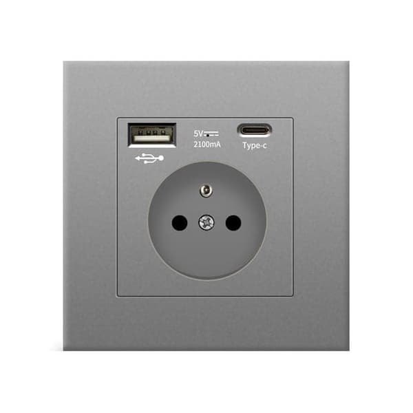 OBOSOE pistorasia USB:llä ja Type-C:llä – Schuko Pistorasia 5V 2.1A, monipistorasia matkapuhelimelle, tabletille, PC:lle