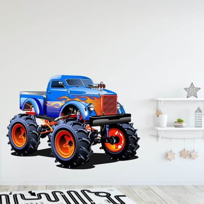 Monstertruck i blått med flammor - Wallstickers