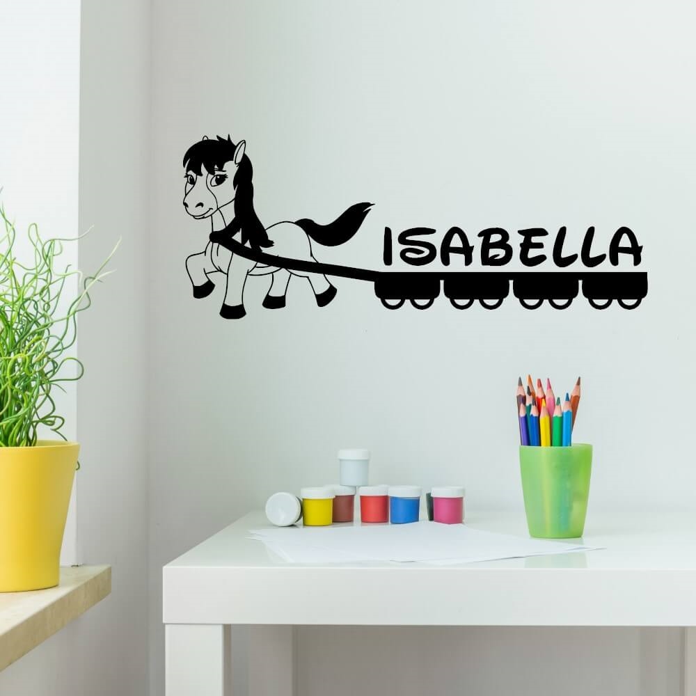 Häst & vagn med eget namn - Wallstickers