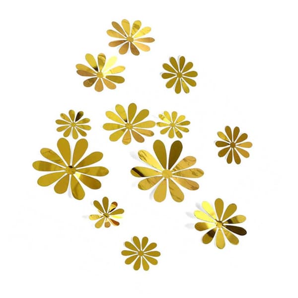 12-pack 3D Väggdekoration Blommor Guld Väggdekal Väggdekor