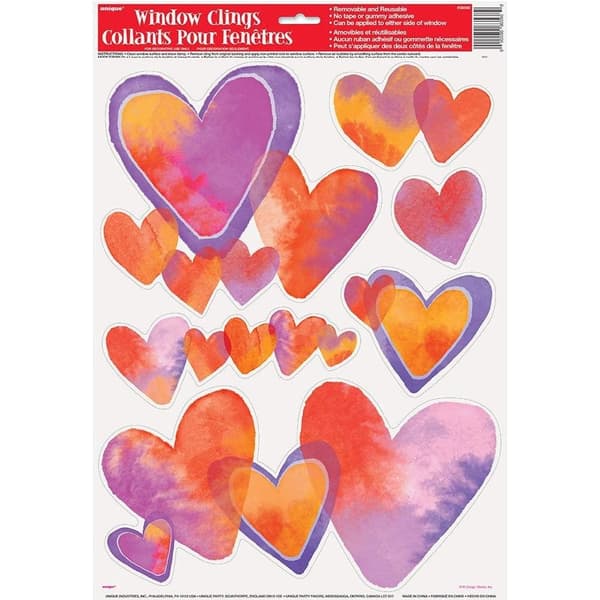 Unique Party Watercolour Hearts Valentine`s Day Window Stickers (Pack of 6)
