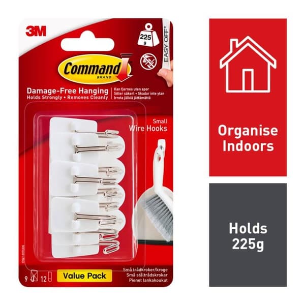Command Small Wire Hooks (Pack of 9) White One Size