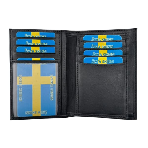 Hög plånbok i äkta skinn, svart