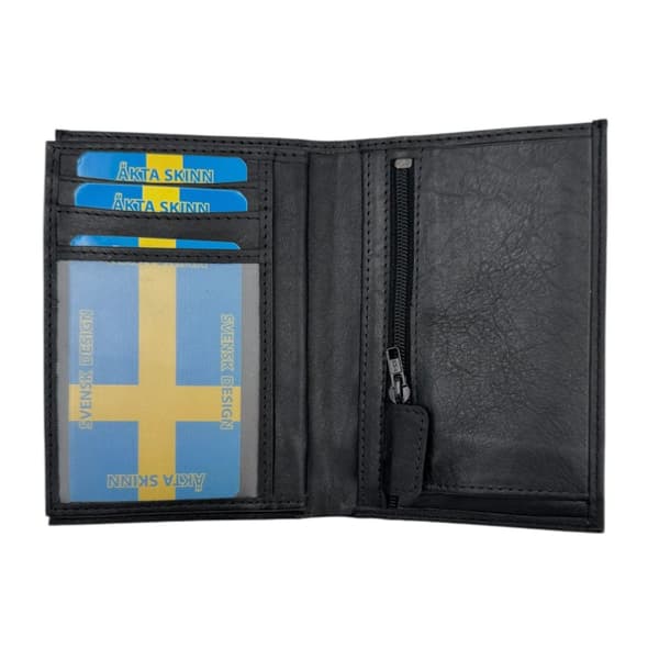 Hög plånbok i äkta skinn, svart