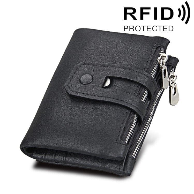 RFID Tegnebog i ægte skind med lynlås