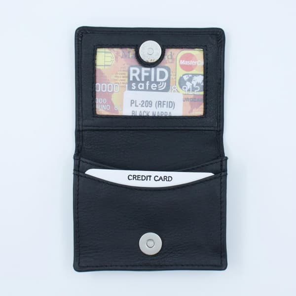 Börs med kortfack, äkta skinn, RFID, svart
