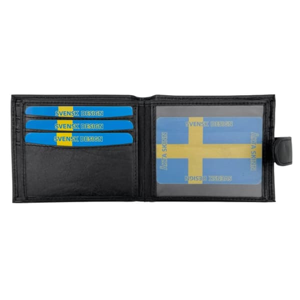 Läderplånbok, många fack, svart