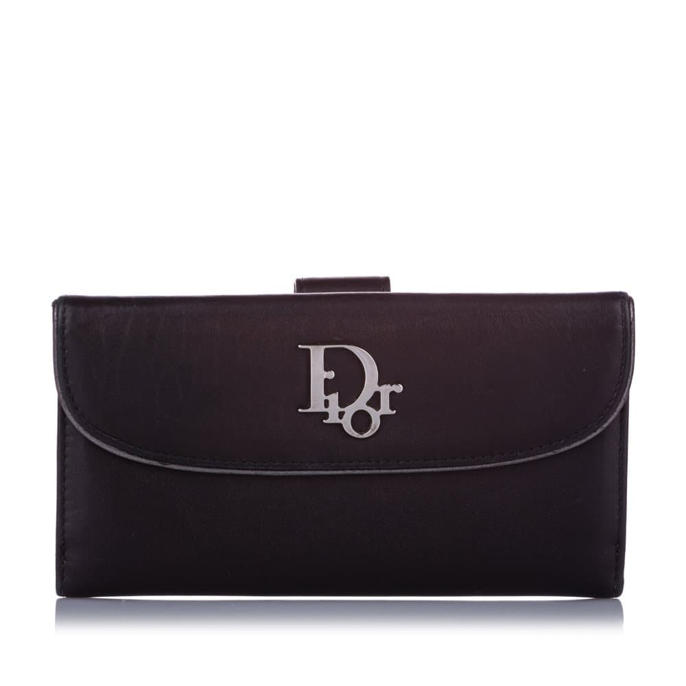 Dior Logo Leather Long Wallet Black