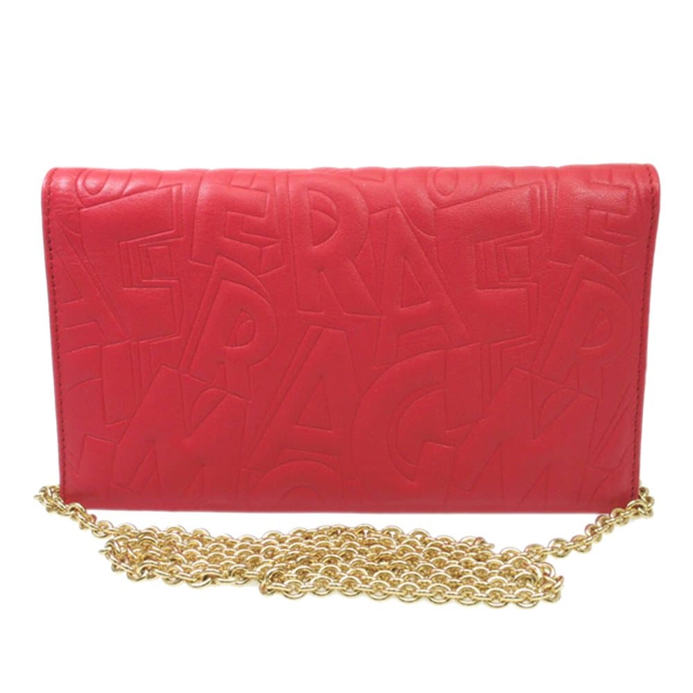 Ferragamo Embossed Leather Wallet On Chain Red