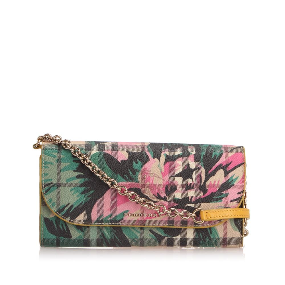 Burberry Haymarket Check Peony Rose Henley Wallet On Strap Green