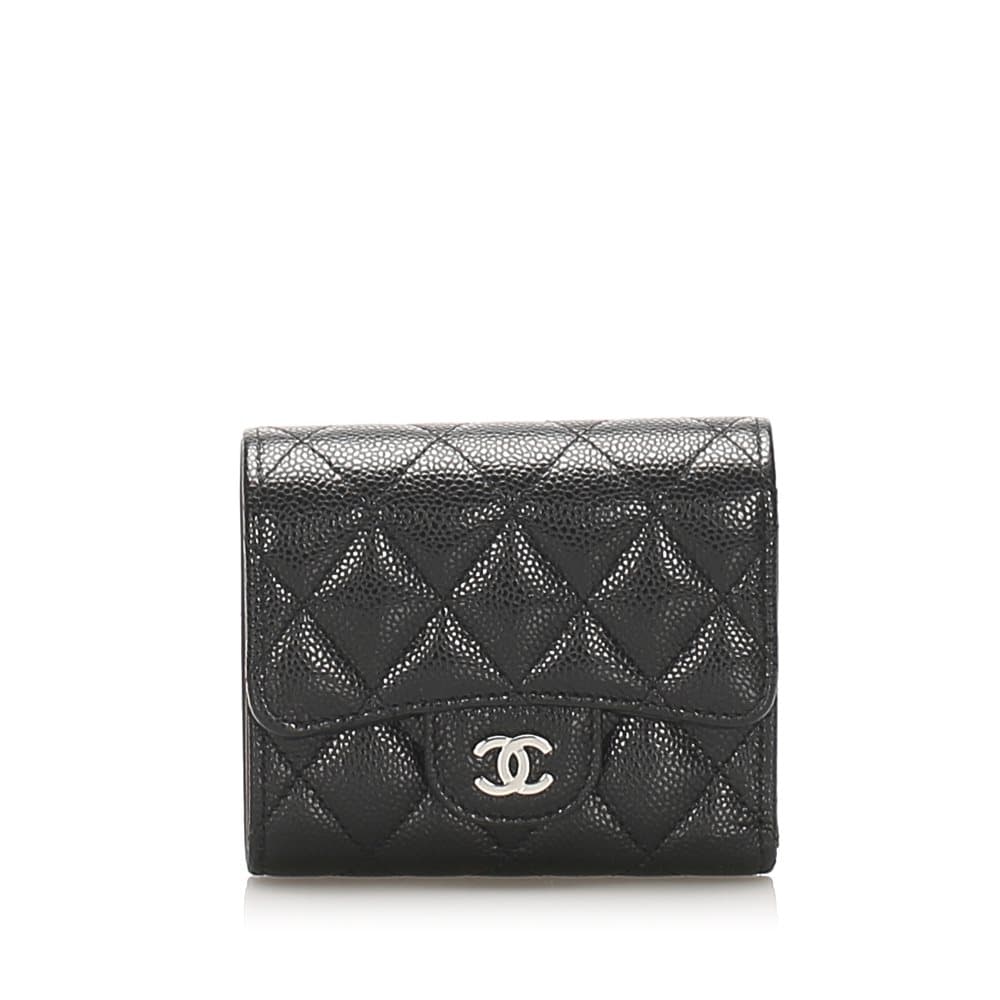 Pre-owned Chanel Bi-fold CC Timeless Caviar Leather Small Wallet Black