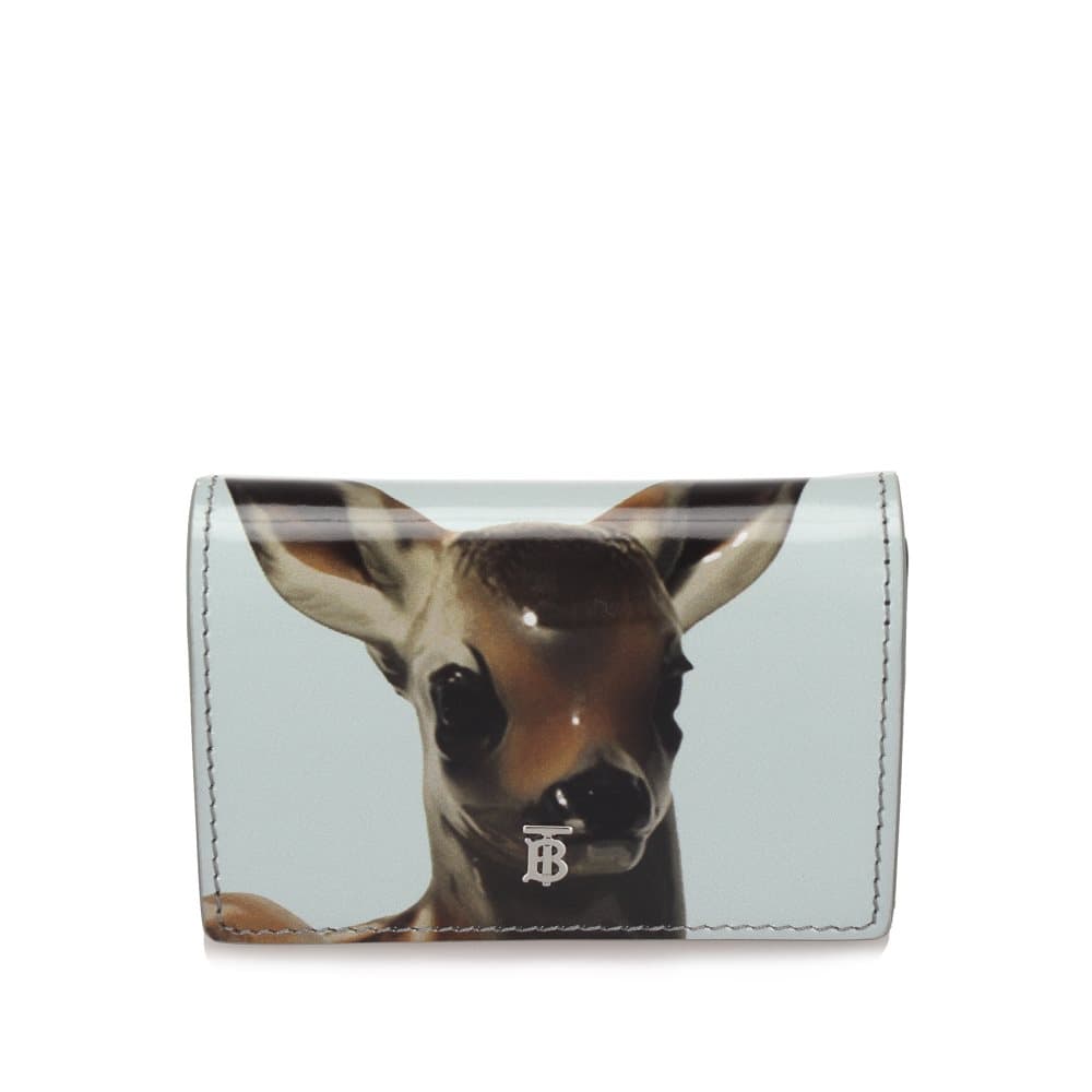 Burberry Deer Leather Wallet on Chain White