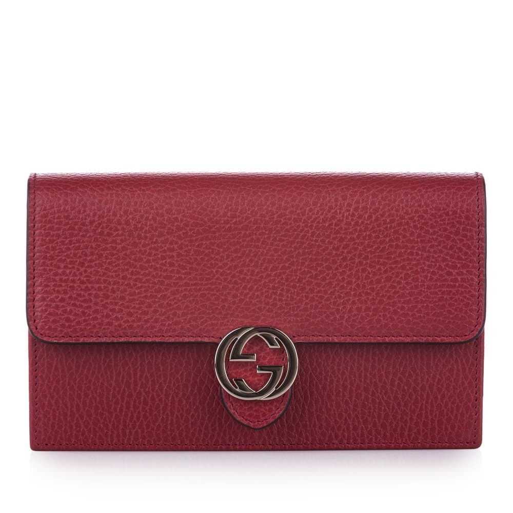 Gucci Interlocking G Leather Wallet on Chain Red